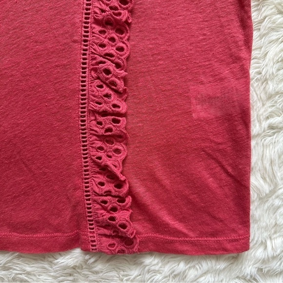 Veronica Beard Top Prema Eyelet Ruffle Crewneck Tee Linen Short Sleeve S - Picture 7 of 11